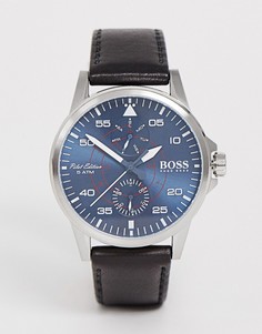 Мужские часы с синим циферблатом Hugo Boss - aviator - Черный