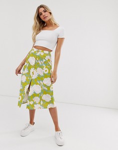 Юбка миди на пуговицах с цветочным принтом ASOS DESIGN - Мульти