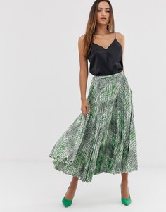 Атласная плиссированная юбка миди со змеиным принтом ASOS DESIGN - Мульти