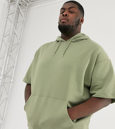Худи свободного кроя цвета хаки с короткими рукавами ASOS DESIGN Plus - Зеленый