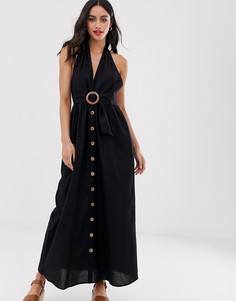 Платье-халтер макси с пряжкой ASOS DESIGN - Черный