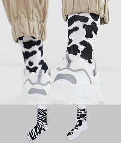 Набор из 2 пар спортивных носков с абстрактным пятнистым и зебровым принтом ASOS DESIGN - Мульти