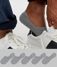 Комплект из 5 пар серых невидимых носков ASOS DESIGN - Серый