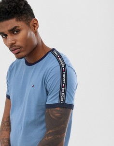 Синяя футболка с круглым вырезом и лентой на рукавах Tommy Hilfiger - Синий
