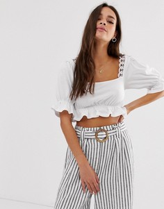 Кроп-топ с квадратным вырезом и кружевной отделкой ASOS DESIGN - Белый