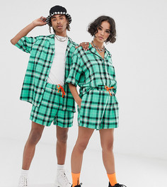 Зеленая рубашка унисекс в клетку с отложным воротником Reclaimed Vintage - Зеленый