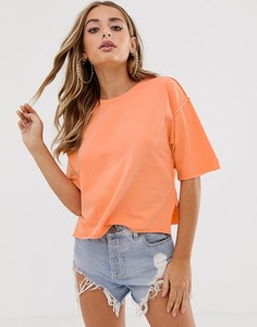 Коралловая выбеленная футболка с необработанными швами ASOS DESIGN - Розовый