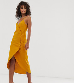 Платье макси с запахом и пуговицами ASOS DESIGN Tall - Желтый