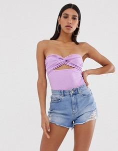 Боди-бандо в рубчик с перекрученной отделкой и вырезом спереди ASOS DESIGN - Фиолетовый