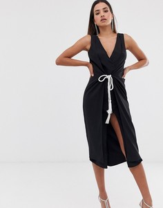 Платье миди с веревочным поясом ASOS DESIGN - Черный