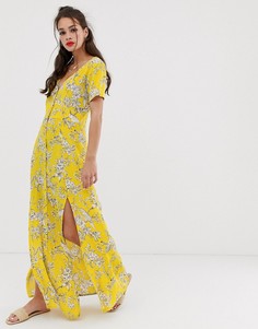 Желтое платье макси на пуговицах с узором Miss Selfridge - Желтый