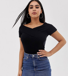 Черный приталенный топ с открытыми плечами ASOS DESIGN Petite - Черный
