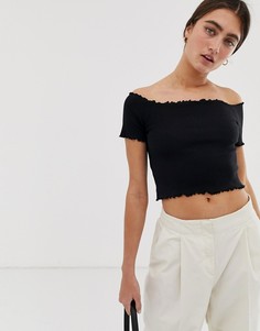 Черный кроп-топ с открытыми плечами Monki - Черный