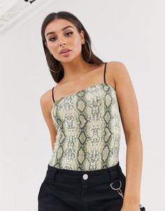 Боди с квадратным вырезом и змеиным принтом Missguided - Мульти
