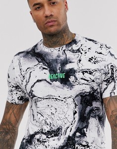 Футболка с эффектом разлитых чернил и принтом на груди Bershka - Белый
