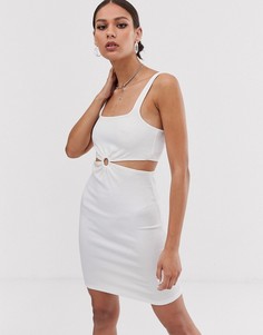 Белое облегающее платье с кольцом Bershka - Белый