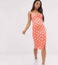 Эксклюзивное розовое платье миди в горошек и с разрезом Missguided - Розовый