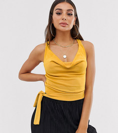 Топ горчичного цвета со свободным воротом и завязкой Missguided - Желтый