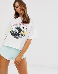 Пижамный комплект с принтом на футболке и махровыми шортами ASOS DESIGN catch the wave - Мульти