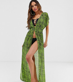 Шифоновое пляжное платье со змеиным принтом Wolf & Whistle Fuller Bust - Зеленый