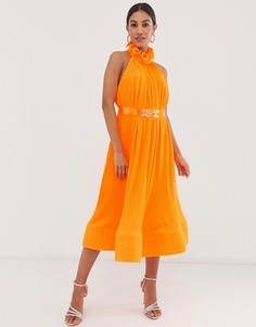 Платье-халтер миди с плиссировкой и рюшами ASOS DESIGN - Мульти