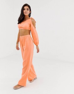 Широкие фактурные пляжные брюки от комплекта ASOS DESIGN - Оранжевый