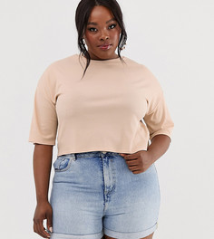 Светло-бежевая свободная футболка в рубчик ASOS DESIGN Curve - Бежевый