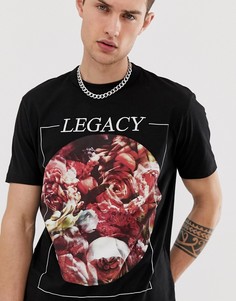 Футболка с цветочным принтом и вышивкой ASOS DESIGN - Черный
