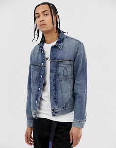Выбеленная синяя узкая джинсовая куртка Calvin Klein Jeans omega - Синий