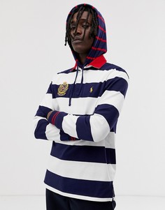 Поло в стиле регби в темно-синюю и белую полоску с логотипом Polo Ralph Lauren - Белый