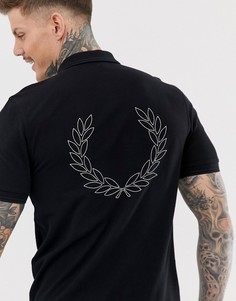 Футболка-поло из ткани пике черного цвета с изображением венка на спине Fred Perry - Черный