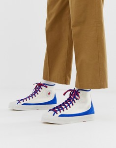 Высокие белые кеды с синими и красными элементами Converse all star sasha - Синий