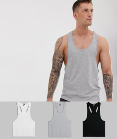 3 майки-борцовки из органического хлопка ASOS DESIGN - НАБОР СО СКИДКОЙ - Мульти