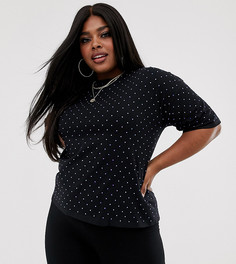 Свободная футболка с переливающимися стразами ASOS DESIGN Curve - Черный