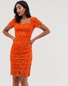 Кружевное платье-футляр с короткими рукавами Paper Dolls - Оранжевый