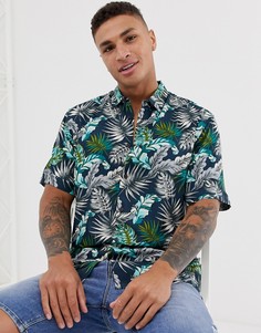 Рубашка с лиственным принтом и воротником в виде лацканов Burton Menswear - Синий