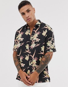 Рубашка с цветочным принтом и воротником в виде лацканов Burton Menswear - Черный