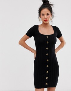 Черное фактурное платье на пуговицах Miss Selfridge - Черный