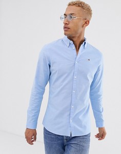 Голубая эластичная оксфордская рубашка с логотипом-флагом Tommy Jeans - Синий