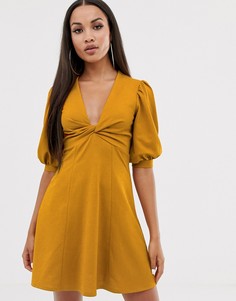 Чайное платье мини с перекрученной отделкой ASOS DESIGN - Желтый