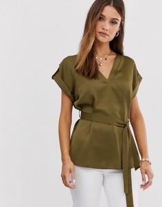 Футболка хаки с V-образным вырезом River Island - Зеленый