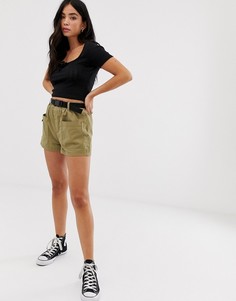 Шорты хаки в стиле милитари с ремнем New Look - Черный