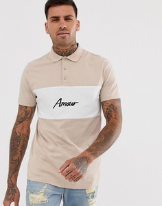 Поло колор блок с принтом Amour ASOS DESIGN - Бежевый