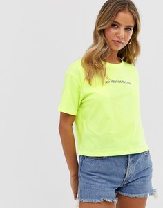 Неоново-зеленая укороченная футболка с надписью no photos New Look - Зеленый