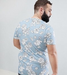 Удлиненная обтягивающая футболка с цветочным принтом Noose & Monkey - Синий