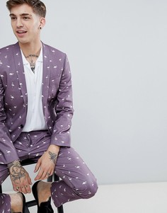 Пиджак супероблегающего кроя с принтом фламинго Noose & Monkey - Фиолетовый