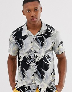 Рубашка с отложным воротником и тропическим принтом Esprit - Черный
