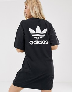 Черное платье-футболка с маленьким логотипом adidas Originals - Черный