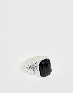Серебристое кольцо-печатка с черным камнем Chained & Able - Серебряный