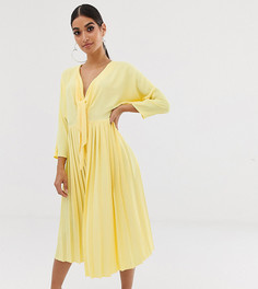 Платье миди с плиссировкой и завязкой ASOS DESIGN Petite - Желтый